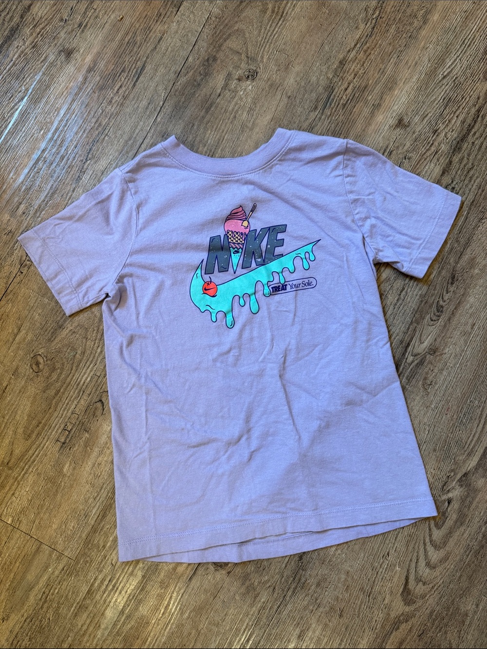 Nike Lavender Tee with Teal Drip Swoosh and Multicolor Ice Cream Graphic